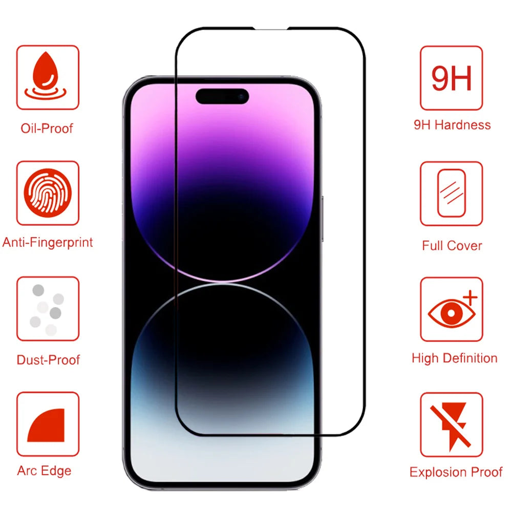 Protector Pantalla for  16 15 14 13 12 11 Pro Max Tempered Glass  15 Pro Max Screen Protector 13 Mini Cristal Templado 14 plus Front Film 15 Promax Original Phone Film & Camera Protectors