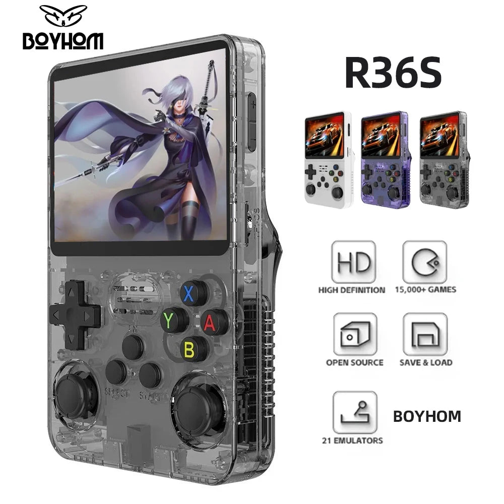 R36S Retro Handheld Video Game Console with Linux System, 3.5-Inch IPS Screen, R35S Pro Portable Video Player, 64GB Preloaded Games