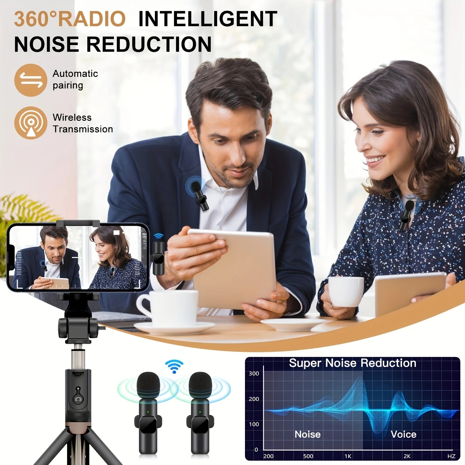 Professional Wireless Lavalier Microphone for Interviews, Podcasts, and Vlogs - Compatible with iPhone, iPad, Android, iOS, and 3.5mm Devices